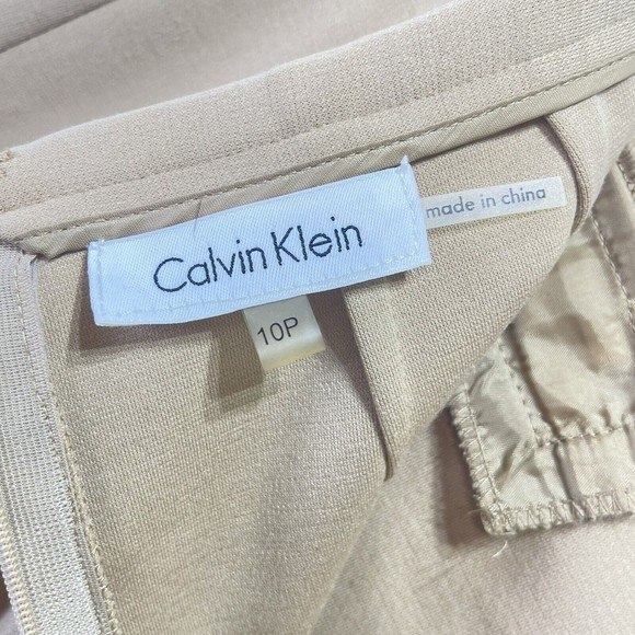 Calvin Klein Beige Skit Sz 10P Gold Zipper Accent Stretch Straight Pencil Skirt - Picture 10 of 12